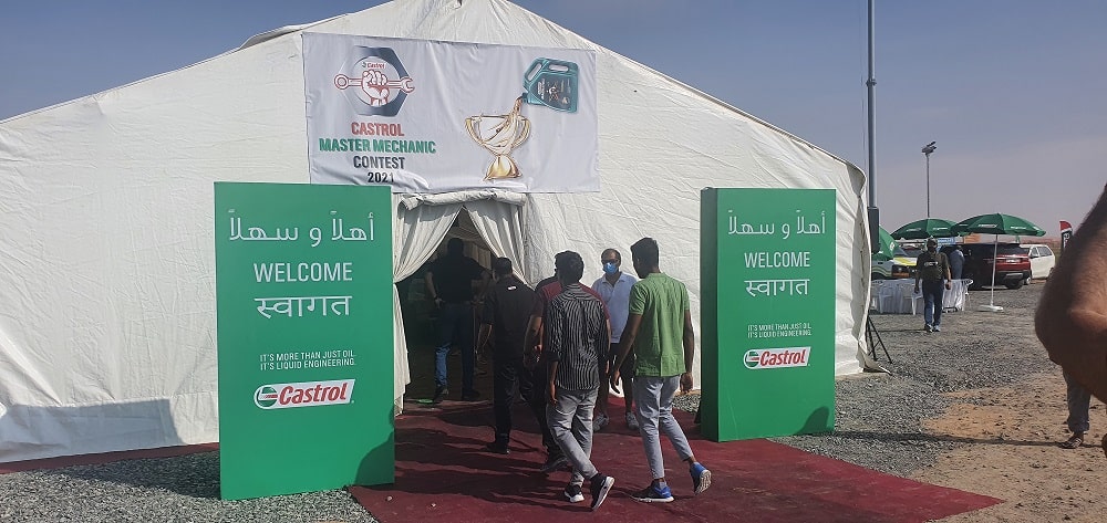 Castrol Event entrance in a White tent