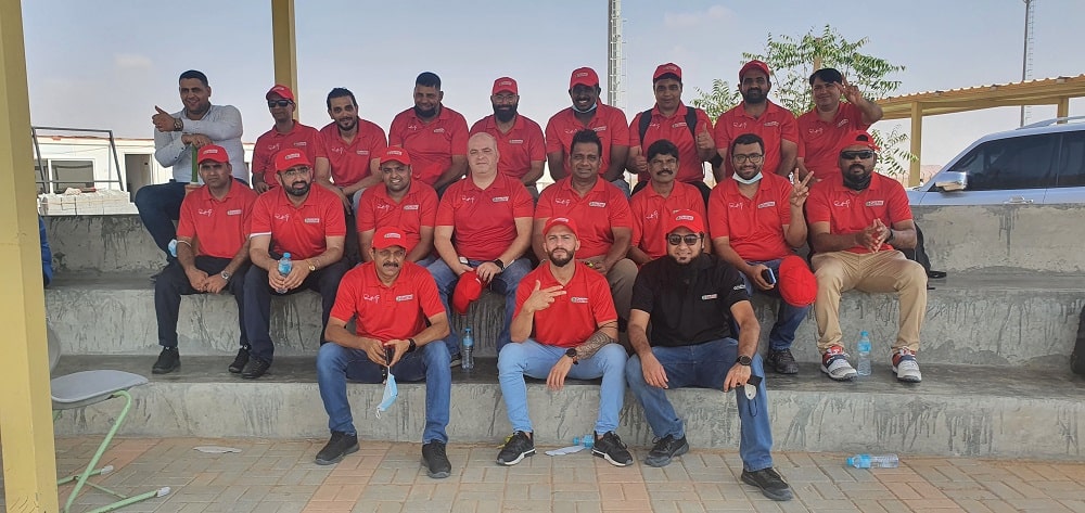 Group photo of red shirt people