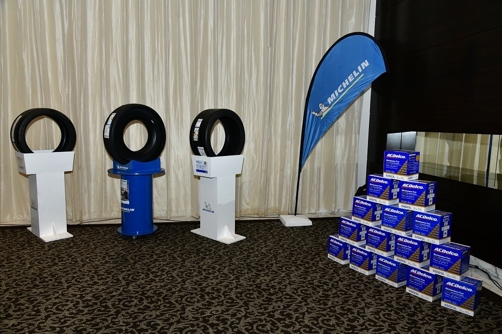 Michelin tires and ACDelco batteries display at the Dubai event