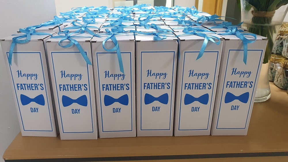 Gifts wrapped with sky blue ribbon